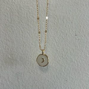 Gold Filled White Crescent Moon Pendant Necklace